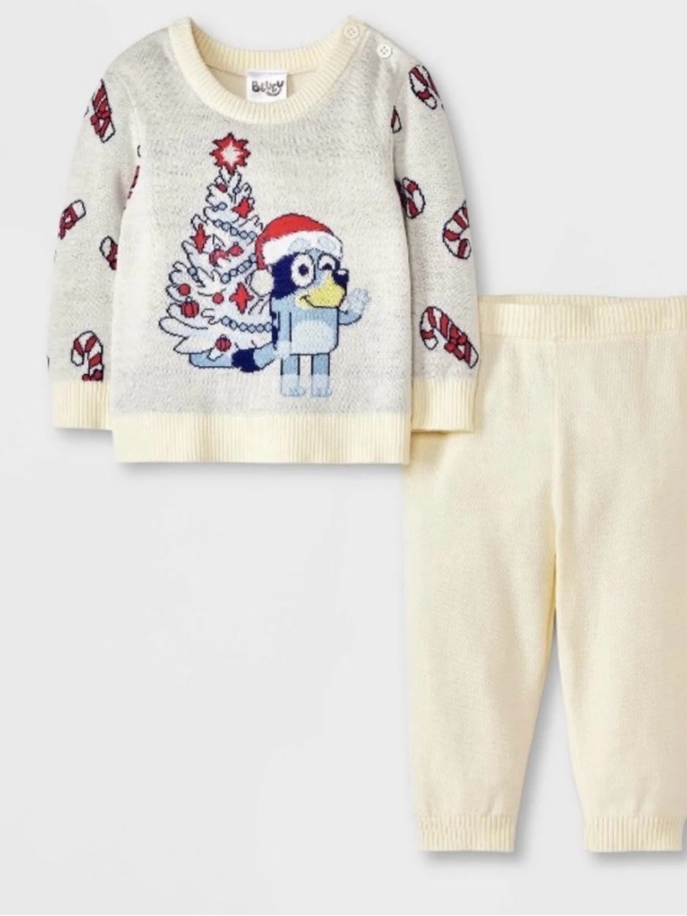 Disney Bluey infant off white Christmas sweater & pants outfit 0/3 months
